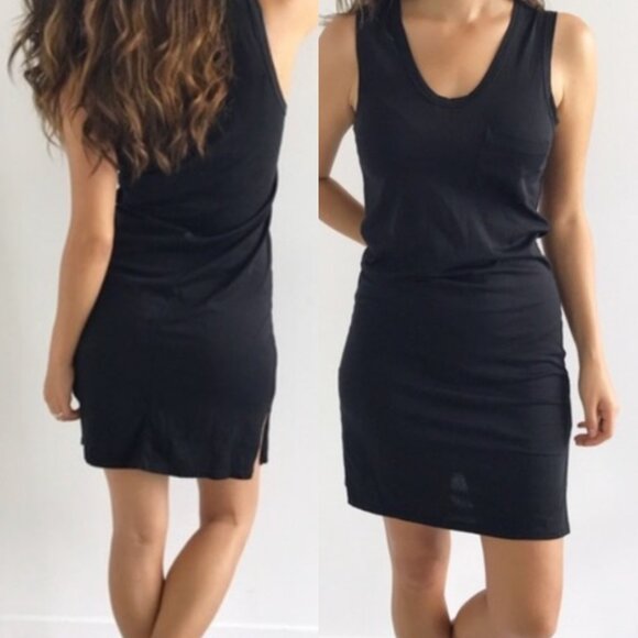 J. CREW Sleeveless Pocket Dress Solid Black V-Neck 100% Cotton Midi Tank Dress - Picture 1 of 12